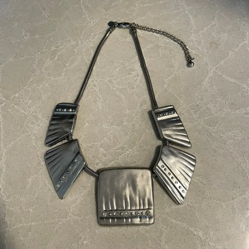 chico's silver tone statement necklace modern geometric collar evening jewelry